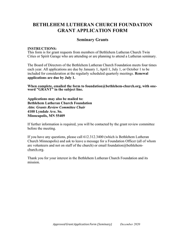 Approved(Grant(Application(Form (Seminary) screenshot