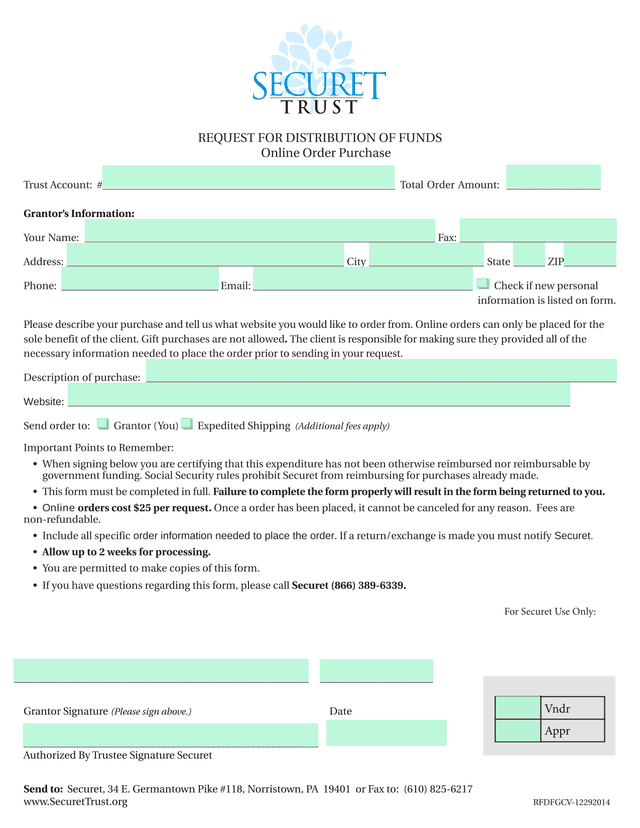 Request For Distribution Of Funds screenshot