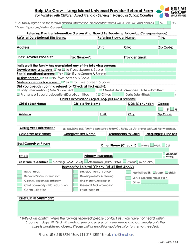 Help Me Grow  Long Island Universal Provider Referral Form screenshot