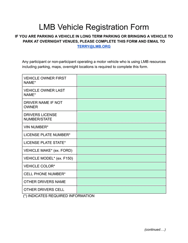 LMB Vehicle Registration Form screenshot