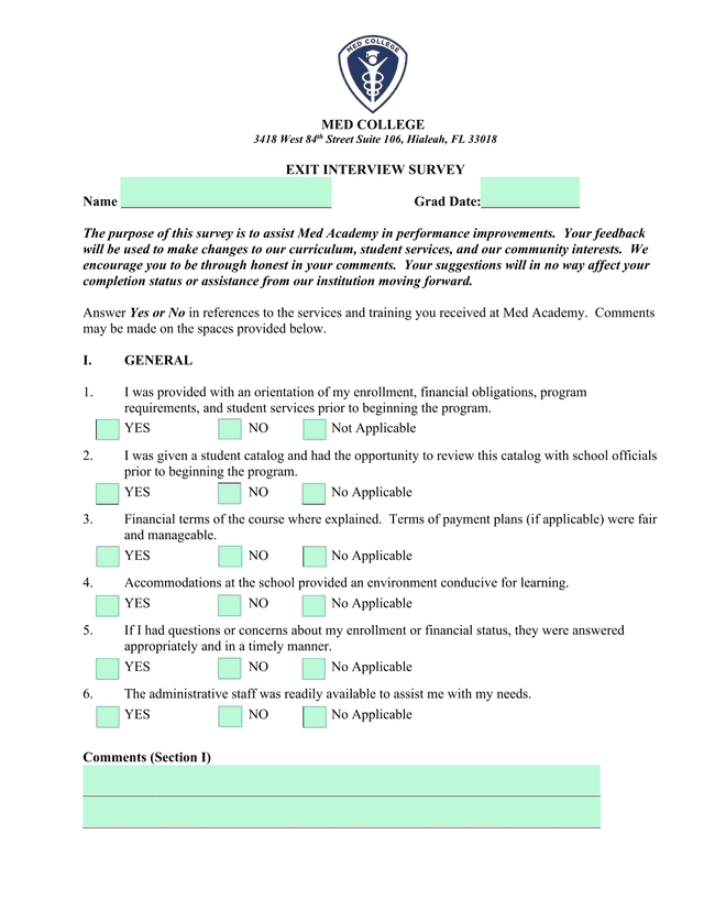 EXIT INTERVIEW SURVEY screenshot