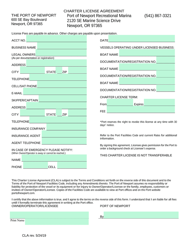 Charter License Agreement screenshot