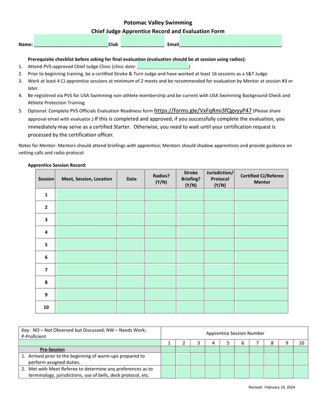Chief Judge Apprentice Record And Evaluation Form screenshot