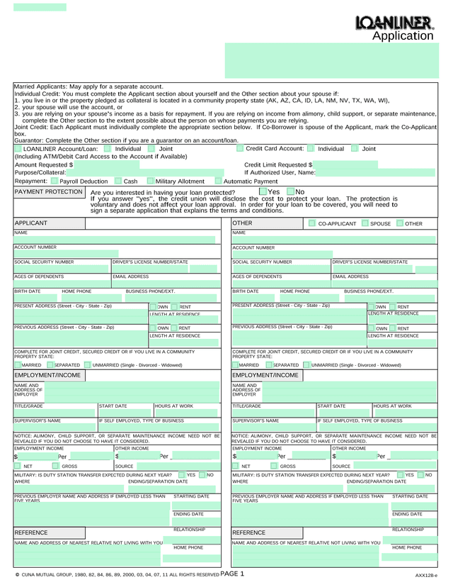 Individual Credit Application screenshot