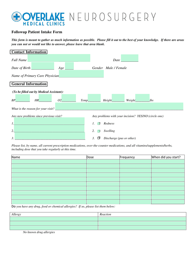 Followup Patient Intake Form screenshot