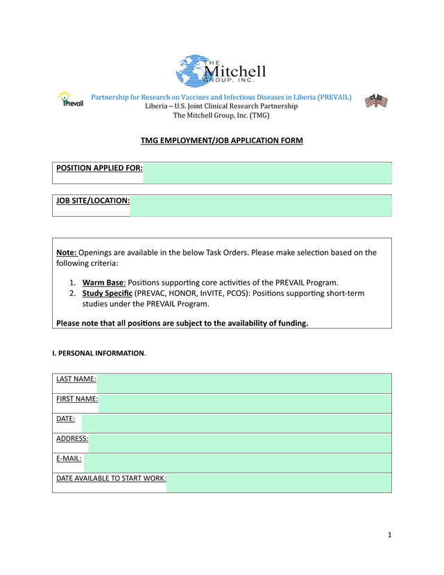 TMG EmploymentJob Application Form screenshot