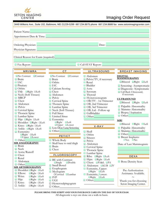 Imaging Order Request screenshot