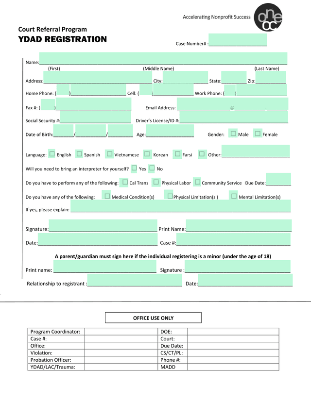 Court Referral Program YDAD REGISTRATION screenshot