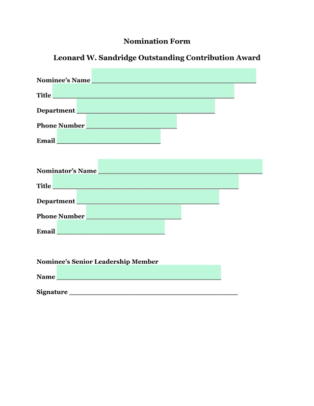 Nomination Form Leonard W. Sandridge Outstanding Contribution Award screenshot
