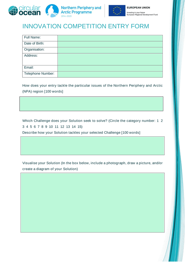 INNOVATION COMPETITION ENTRY FORM screenshot