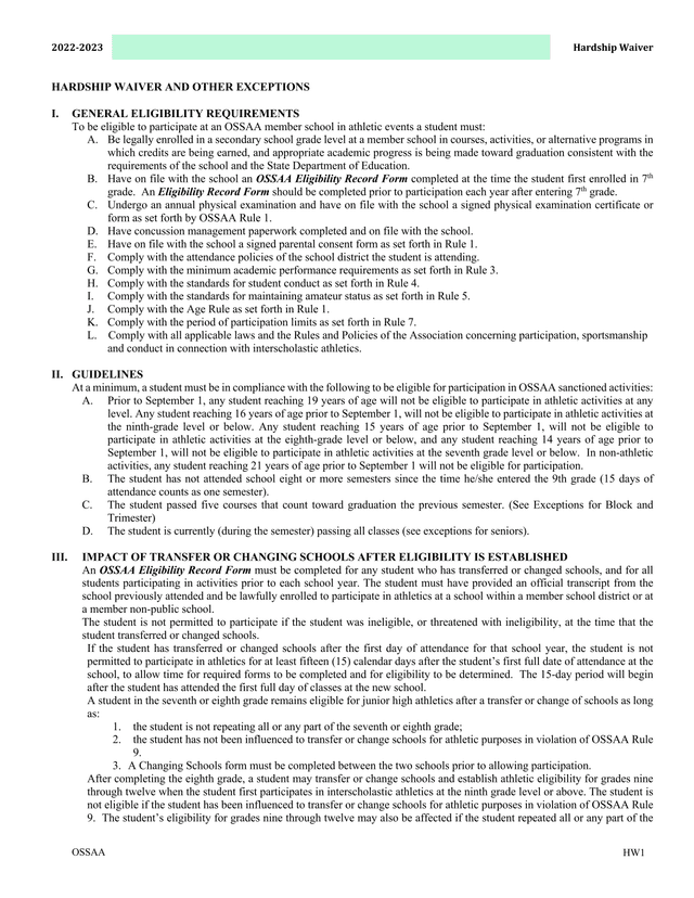Hardship Waiver screenshot