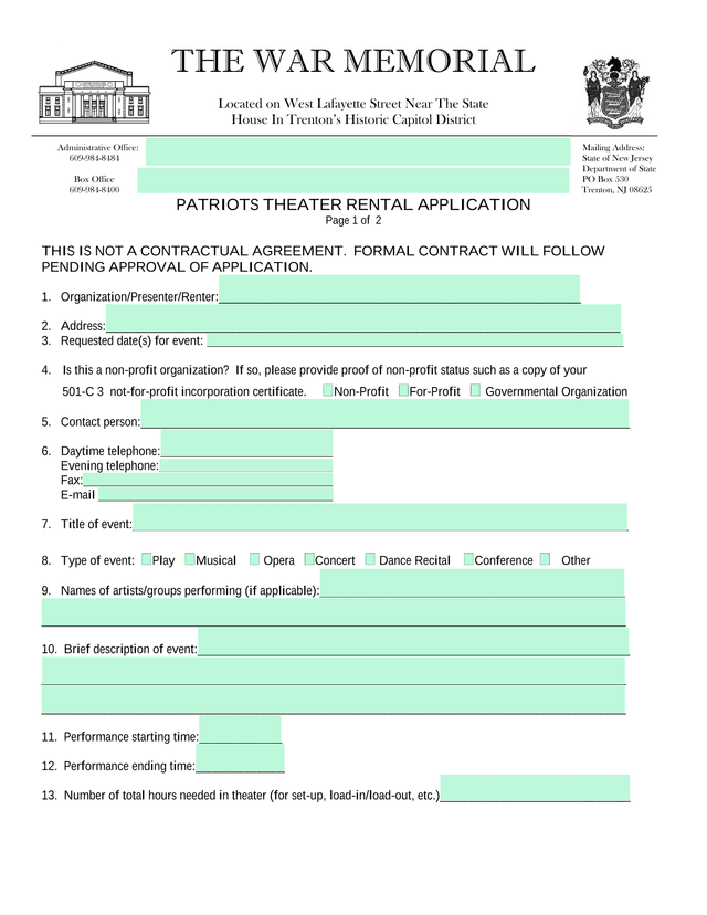 PATRIOTS THEATER RENTAL APPLICATION screenshot