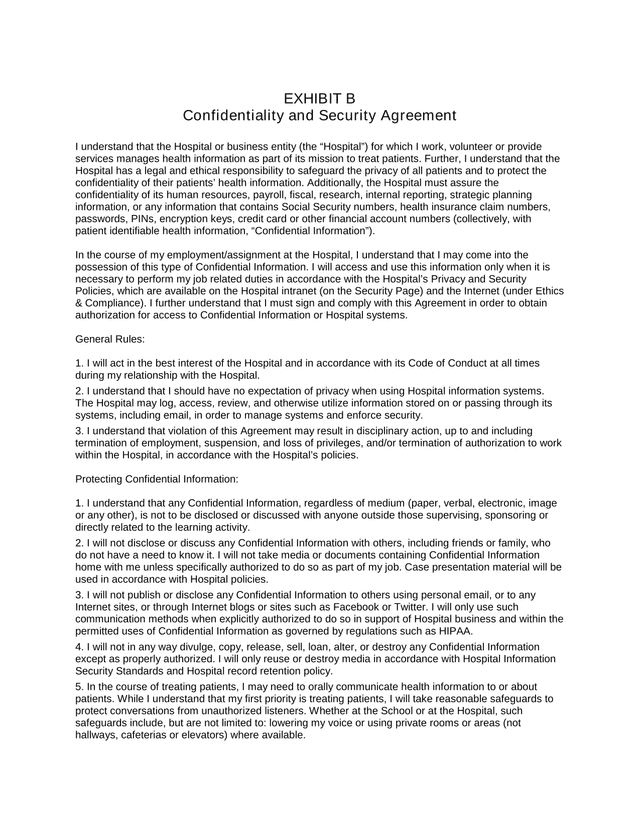 Confidentiality And Security Agreement screenshot