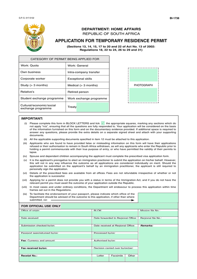 APPLICATION FOR TEMPORARY RESIDENCE PERMIT screenshot