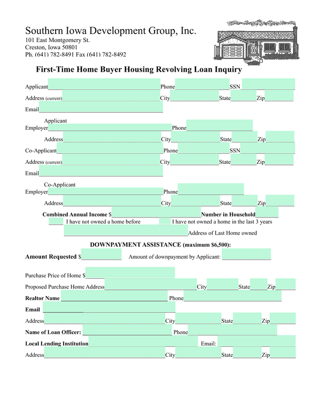 First Time Home Buyer Housing Revolving Loan Inquiry screenshot