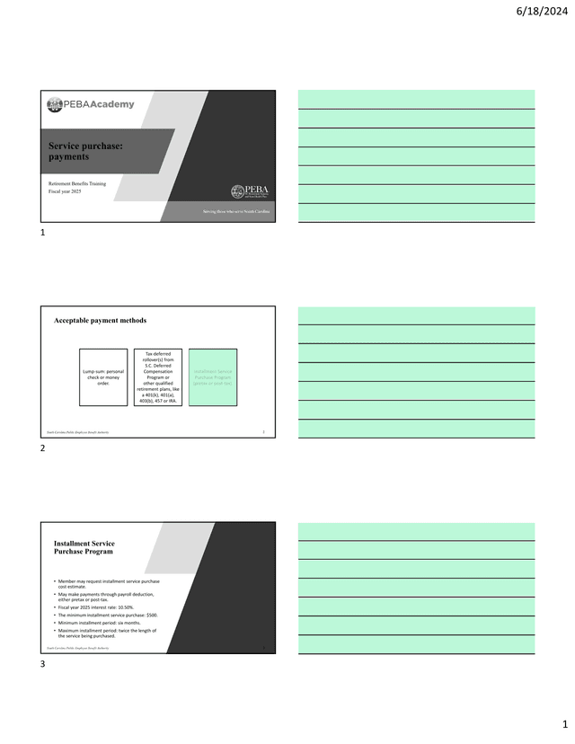 Retirement Benefits Training Service Purchase Payments screenshot