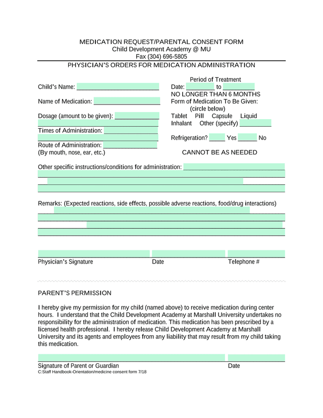 MEDICATION REQUESTPARENTAL CONSENT FORM screenshot