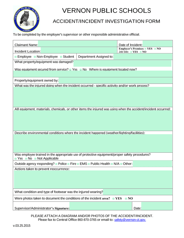 ACCIDENTINCIDENT INVESTIGATION FORM screenshot