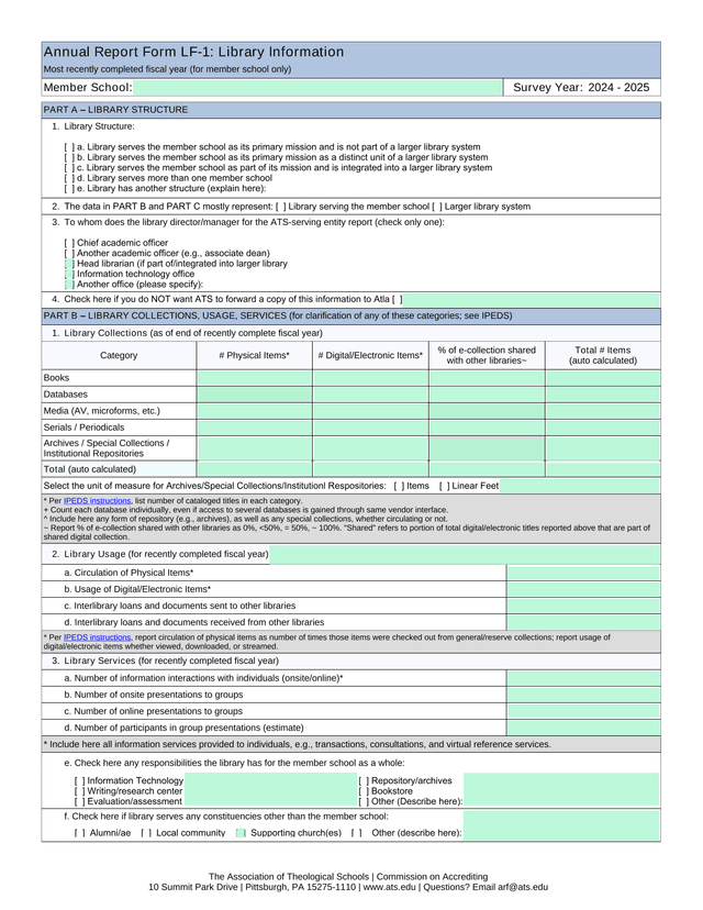 Annual Report Form LF 1 Library Information screenshot