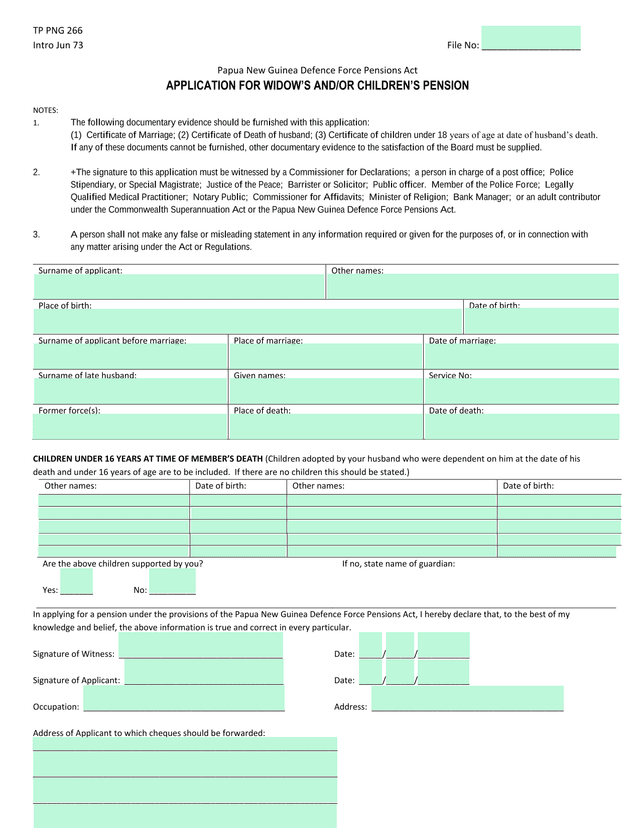 APPLICATION FOR WIDOWS ANDOR CHILDRENS PENSION screenshot