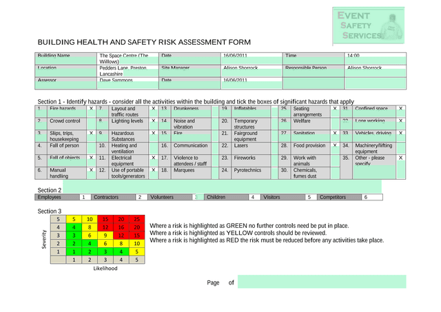 BUILDING HEALTH AND SAFETY RISK ASSESSMENT FORM screenshot