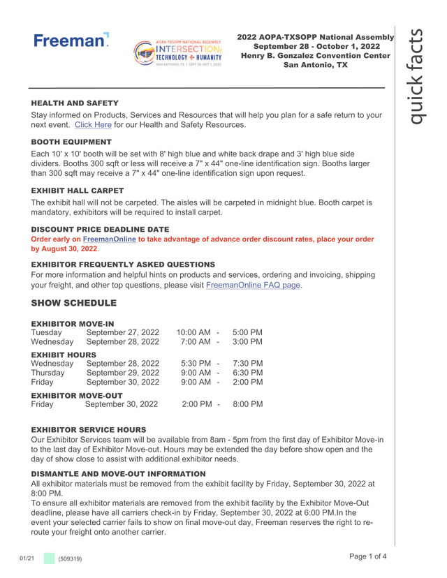 Event Exhibitor Quick Facts screenshot