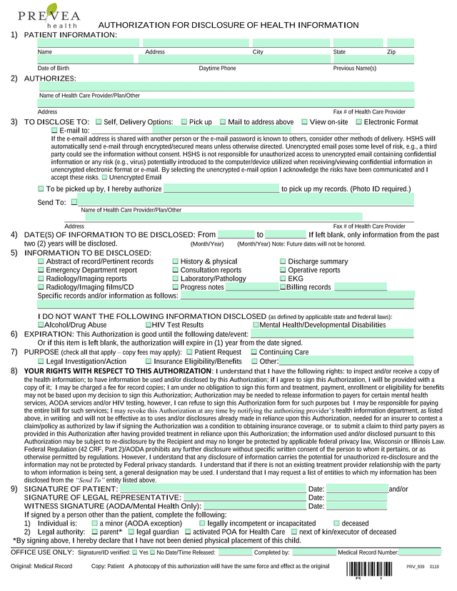 AUTHORIZATION FOR DISCLOSURE OF HEALTH INFORMATION screenshot