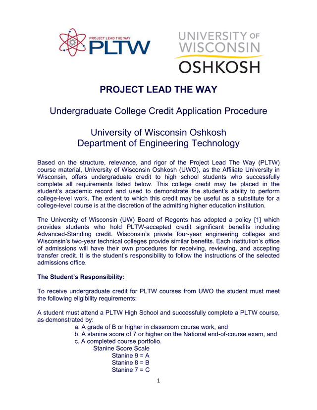 Undergraduate College Credit Application Procedure screenshot