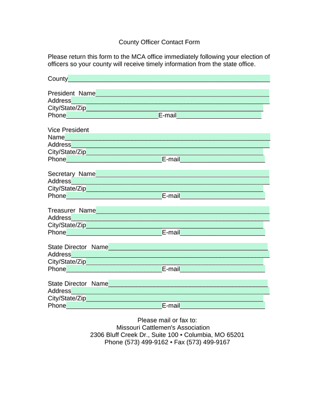 County Officer Contact Form screenshot