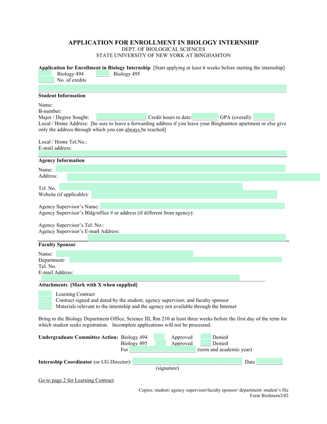 APPLICATION FOR ENROLLMENT IN BIOLOGY INTERNSHIP screenshot