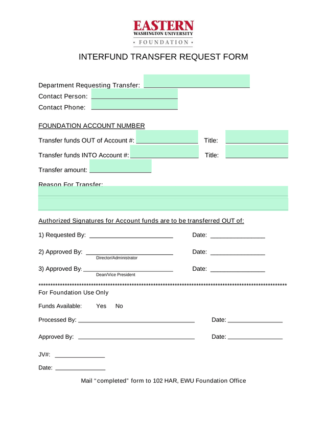 INTERFUND TRANSFER REQUEST FORM screenshot
