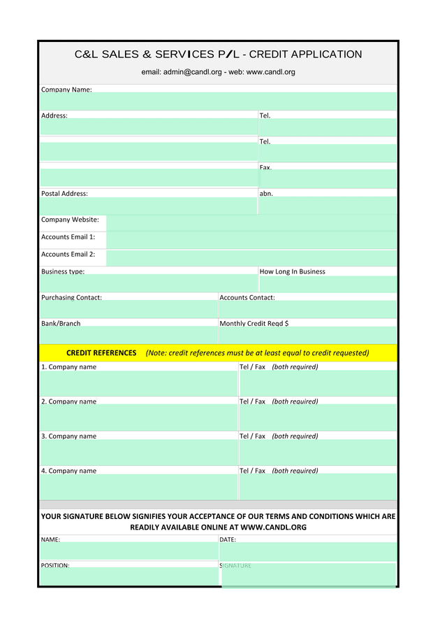 CL Sales  Services PL   Credit Application screenshot