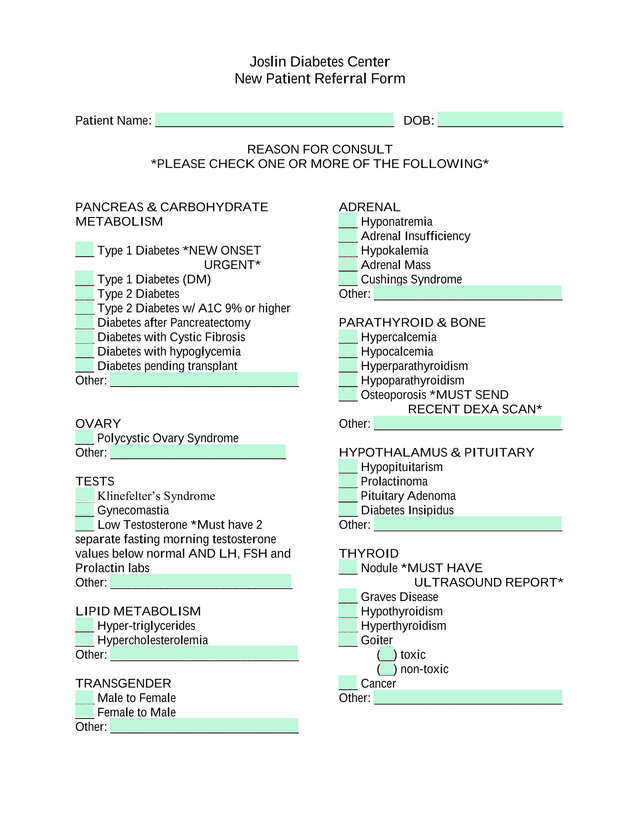 New Patient Referral Form screenshot