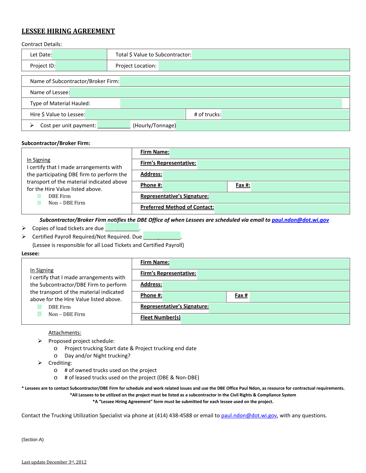 LESSEE HIRING AGREEMENT screenshot