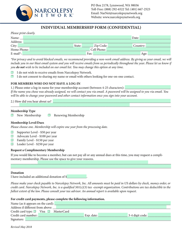 Individual Membership Form screenshot