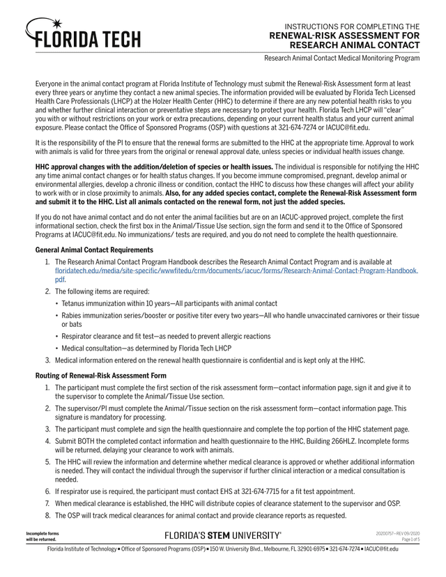 Renewal Risk Assessment For Research Animal Contact screenshot