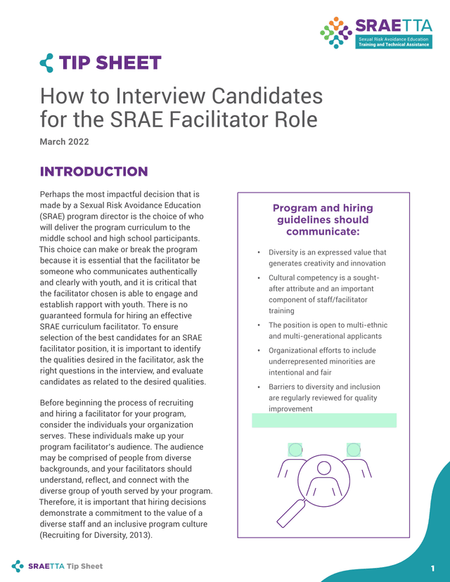 SRAETTA Tip Sheet How To Interview Candidates For The SRAE Facilitator Role screenshot