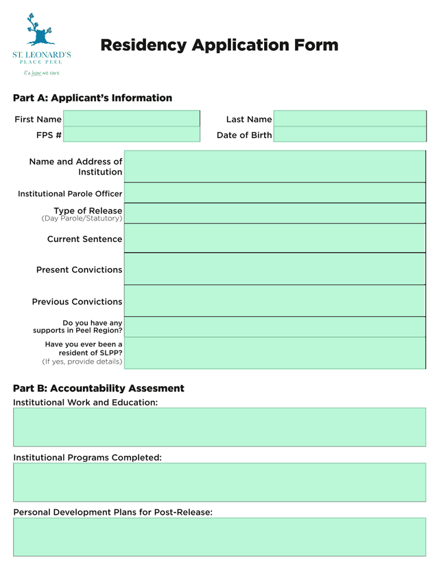 Place Peel Residency Application Form screenshot