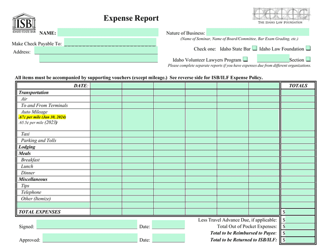 Expense Report screenshot