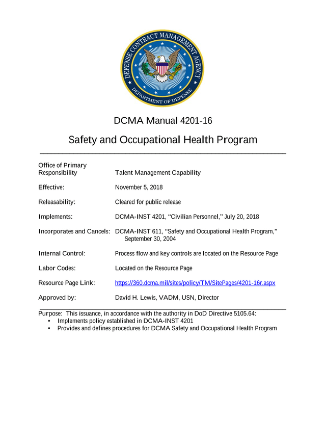 DCMA Manual 4201 16 Safety And Occupational Health Program screenshot