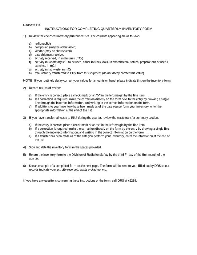 RadSafe 11a Quarterly Inventory Form screenshot