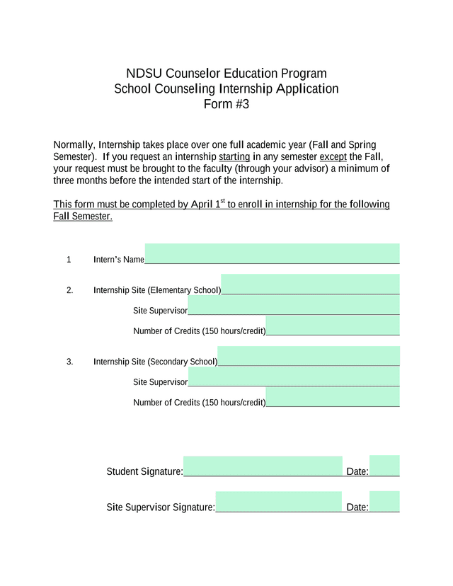 NDSU Counselor Education Program School Counseling Internship Application Form 3 screenshot