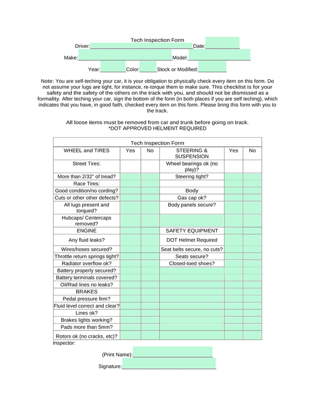 Tech Inspection Form screenshot