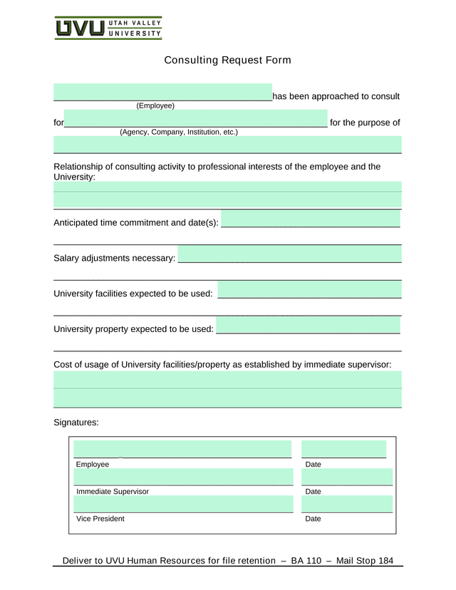 Consulting Request Form screenshot