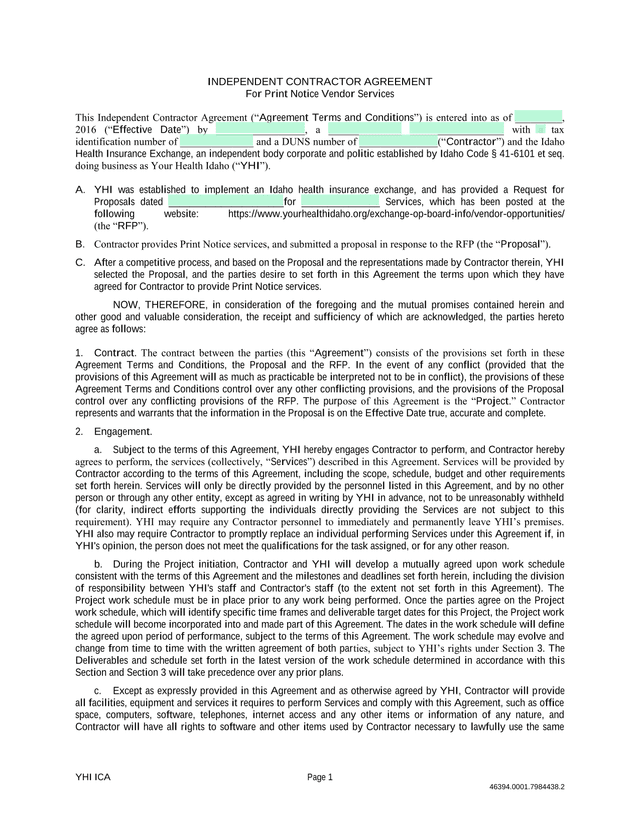 Independent Contractor Agreement screenshot