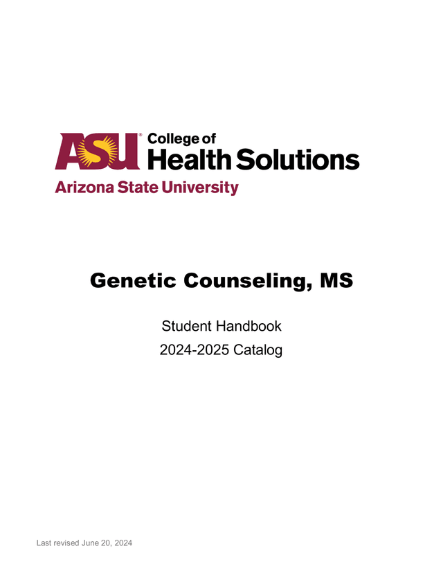 Genetic Counseling, MS Student Handbook 2024 2025 Catalog screenshot