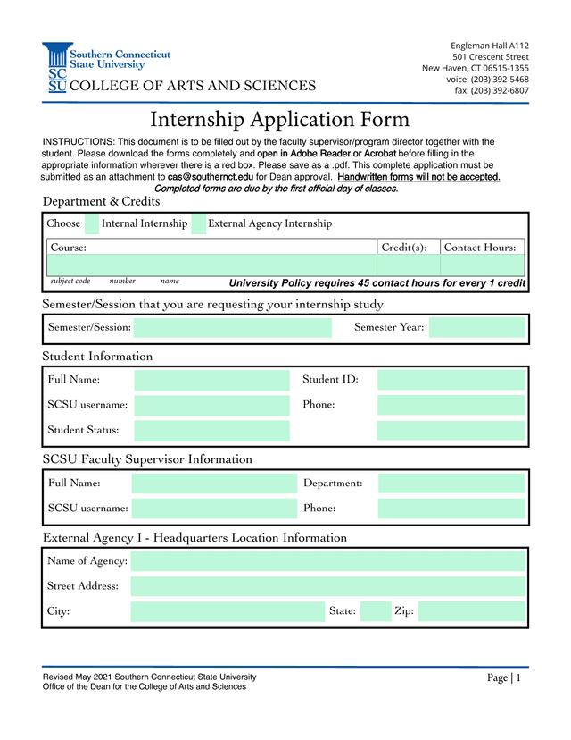 Internship Application Form screenshot