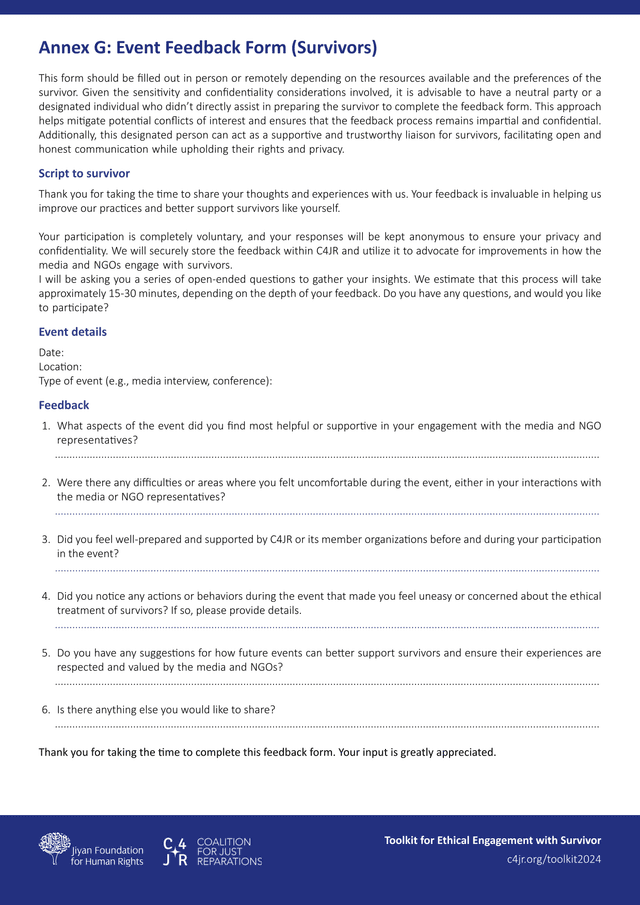 Event Feedback Form (Survivors) screenshot