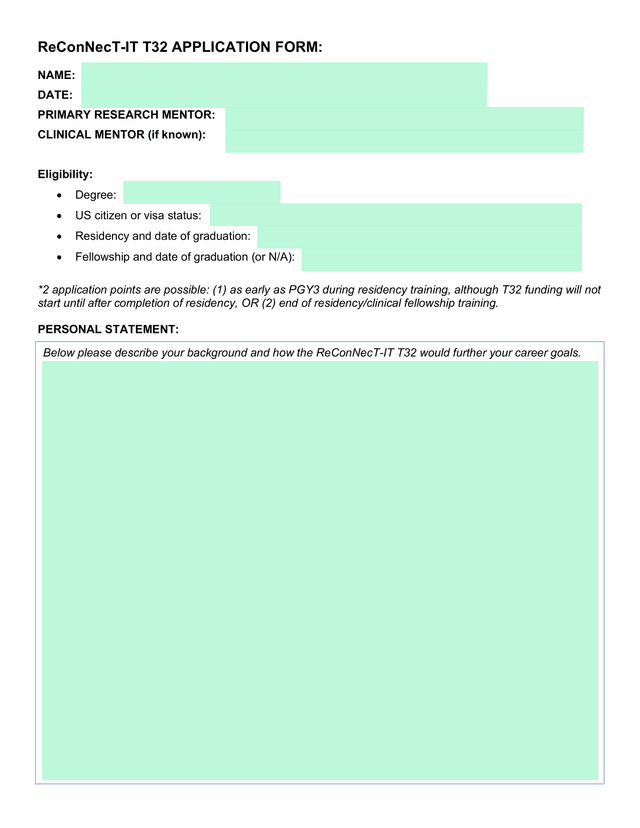 ReConNecT IT T32 APPLICATION FORM screenshot