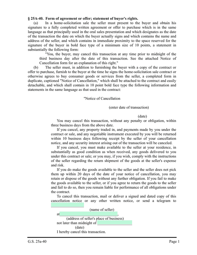 Notice Of Cancellation Form (Home Solicitation Sale) screenshot